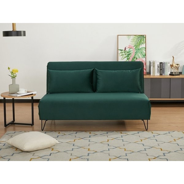 Zenia 2-Sitzer-Schlafsofa aus grünem Samt Zenia 2-Sitzer-Schlafsofa aus grünem Samt