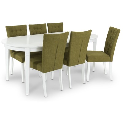 Sandhamn Esstischgruppe Ovaler Tisch mit 6 Crocket-Stühlen aus grünem Stoff