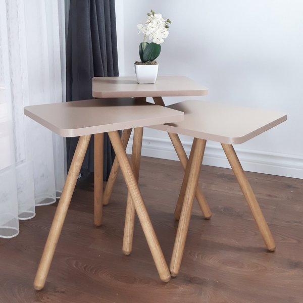 Dreifachtisch 34 x 34 cm - Cappuccino