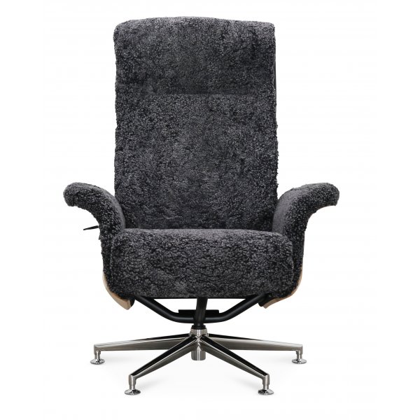 Relaxsessel mit Fußhocker in echtem Schaffell Eiche/Anthrazit - Ulla + Textilreinigung für Möbel Relaxsessel mit Fußhocker in echtem Schaffell Eiche/Anthrazit - Ulla + Textilreinigung für Möbel