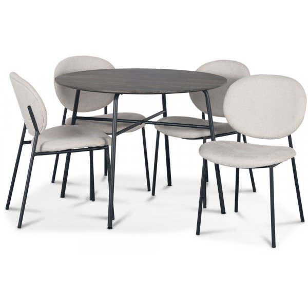 Tofta Essgruppe 100 cm Tisch aus dunklem Holz + 4 Tofta beige Sthle