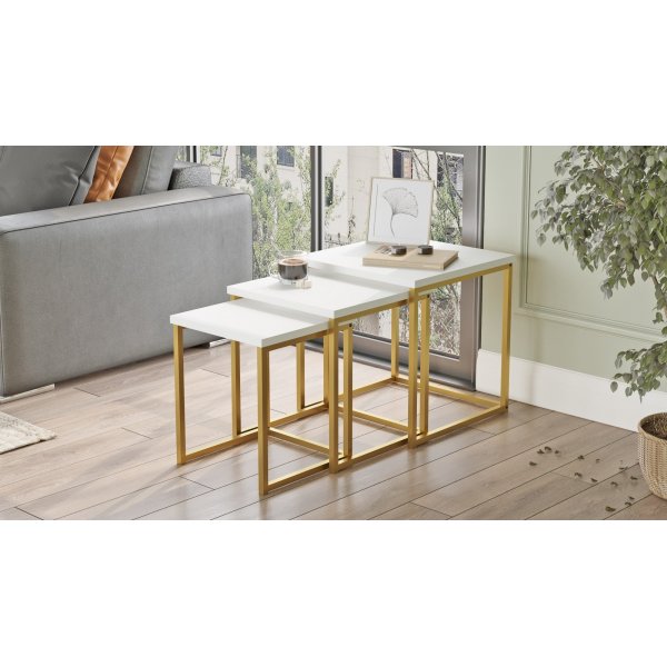 Voyage Tisch 7, 30/35/40x30/35/40 cm - Wei/Gold