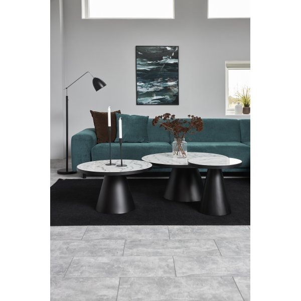 Soli Couchtisch Ø85 cm - Weißer Marmor/Schwarz Soli Couchtisch Ø85 cm - Weißer Marmor/Schwarz
