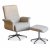 Hagn-Sessel mit Fuhocker aus schaffellartigem Teddystoff - Beige / Eiche / Chrom