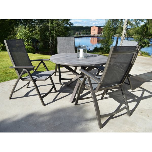 Scottsdale Outdoor-Gruppentisch 112 cm inkl. 4 Solana Positionssthle - Shabby Chic grau