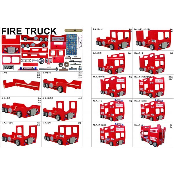 Etagenbett des Feuerwehrautos Alfon - 90x190 cm Etagenbett des Feuerwehrautos Alfon - 90x190 cm