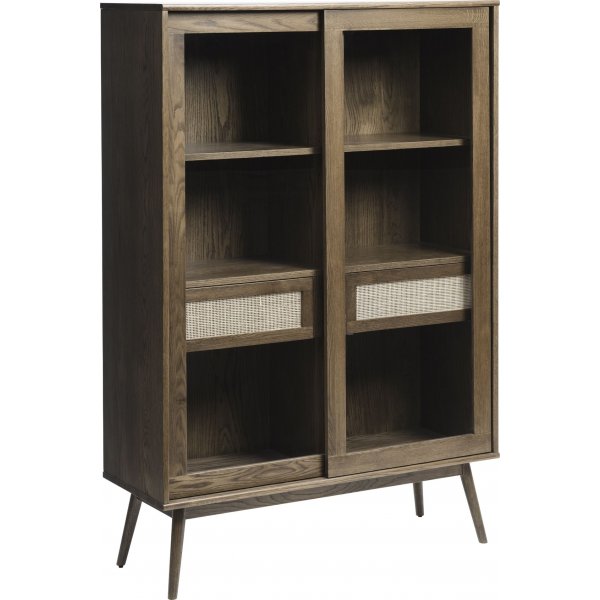 Yuma-Vitrine aus gerucherter Eiche mit Rattandetails