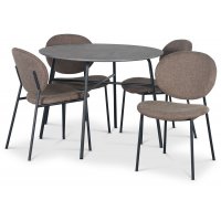 Tofta-Essgruppe Ø100 cm Tisch in Betonoptik + 4 braune Tofta-Stühle Tofta-Essgruppe Ø100 cm Tisch in Betonoptik + 4 braune Tofta-Stühle