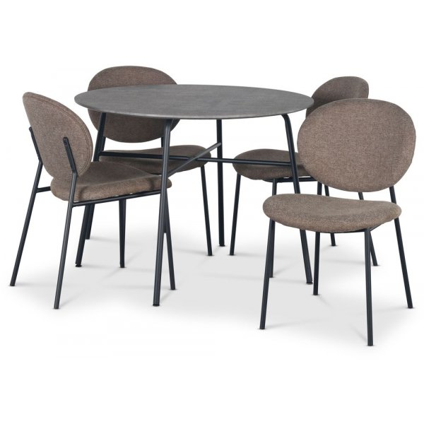 Tofta-Essgruppe 100 cm Tisch in Betonoptik + 4 braune Tofta-Sthle