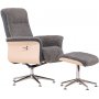 Relaxsessel mit Fuhocker - Graues Schaffellimitat/wei getnchte Eiche