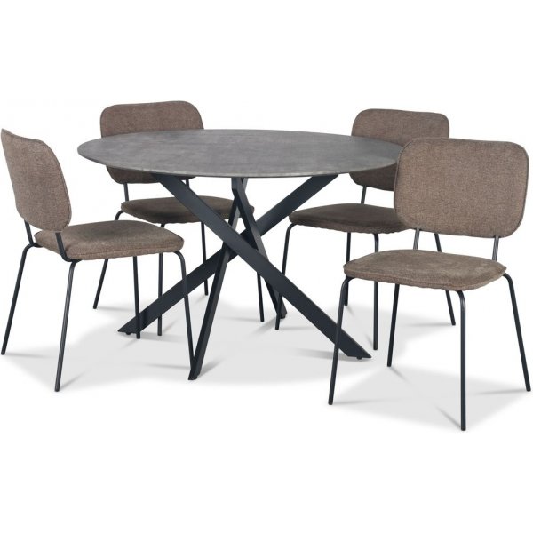 Hogrn Essgruppe 120 cm Tisch in Betonimitation + 4 Lokrume braune Sthle