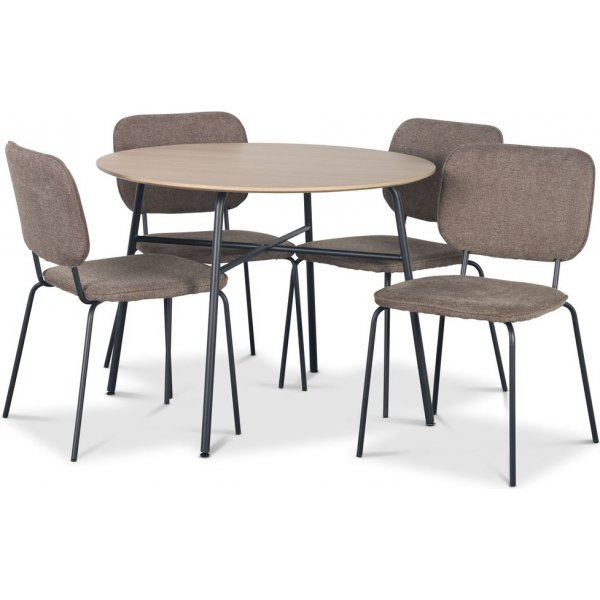 Tufta Essgruppe 100 cm Tisch aus hellem Holz + 4 Lokrume braune Sthle