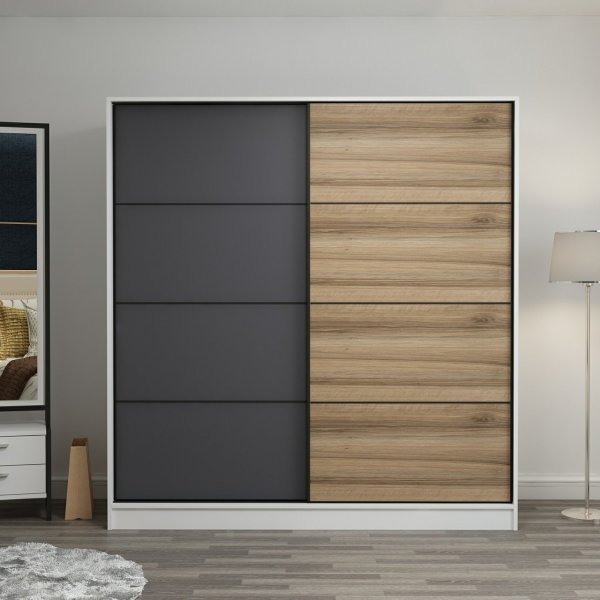 Kapusta Kleiderschrank 220x52x210 cm, Variante B - Wei/Anthrazit/Braun
