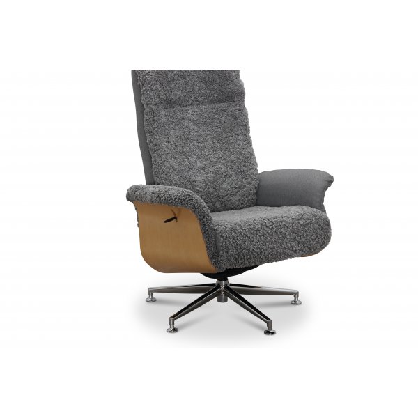 Relaxsessel mit Fuhocker in echtem Schaffell Eiche/Graphitgrau - Ulla + Mbelfe