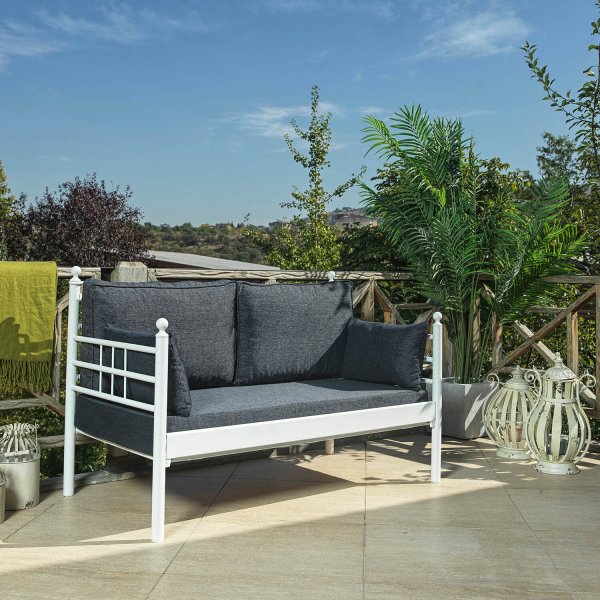 Manyas 2-Sitzer Outdoor-Sofa - Weiß/Anthrazit + Fleckentferner für Möbel Manyas 2-Sitzer Outdoor-Sofa - Weiß/Anthrazit + Fleckentferner für Möbel