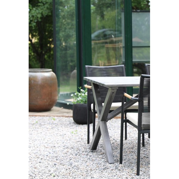 Essgruppe fr den Auenbereich: Tisch mit 4 Sesseln - Grau/Teak/Schwarz