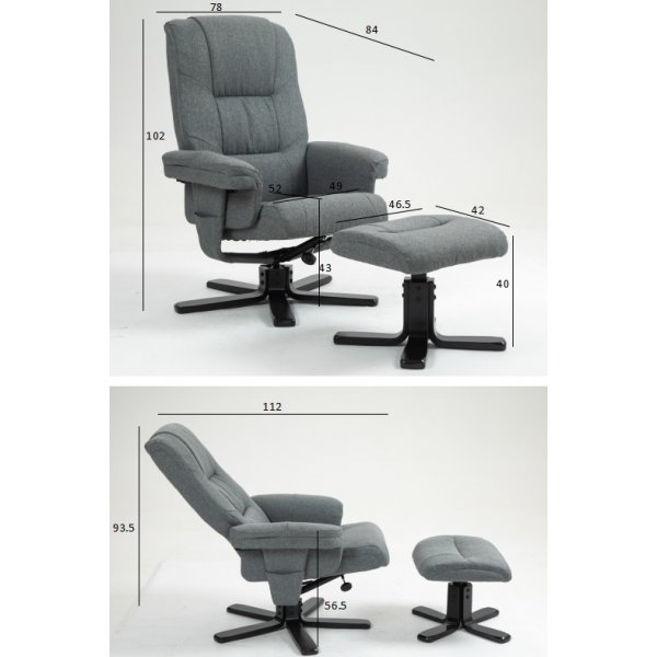 Relaxsessel mit Fuhocker grau - Oslo