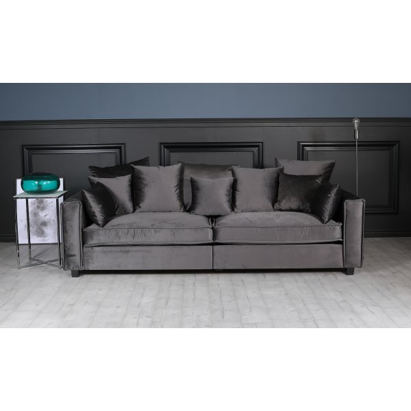 Brandy Loungesofa 3-Siter Sofa - dunkelgrau (Samt) + Fleckentferner fr Mbel