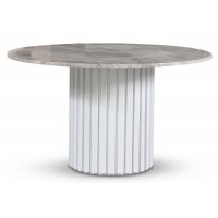 Empire-Esstisch - Silberner Diana-Marmor 130 cm / Weißes Lattenholzgestell Empire-Esstisch - Silberner Diana-Marmor 130 cm / Weißes Lattenholzgestell