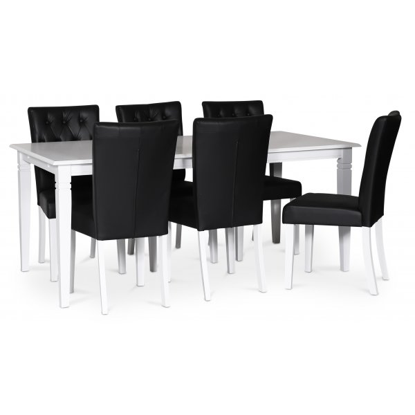 Lebensmittelgruppe Sandhamn; 180x95 cm Tisch mit 6 Crocket Esszimmersthlen aus schwarzem PU + 4.00 x Mbelfe