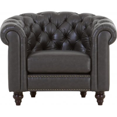 Royal Chesterfield-Sessel aus dunkelbraunem Kunstleder + Fleckentferner fr Mbel