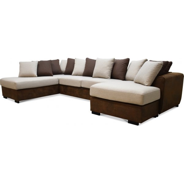 Delux U-Sofa mit offenem Ende links - Braun/Beige/Vintage