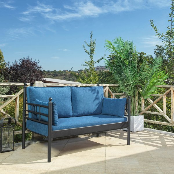 Manyas 2-Sitzer Outdoor-Sofa - Schwarz/Blau + Fleckentferner für Möbel Manyas 2-Sitzer Outdoor-Sofa - Schwarz/Blau + Fleckentferner für Möbel
