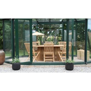 Saltö Essgruppe für draußen, ovaler Esstisch 200 cm, mit 6 Esszimmerstühlen - Teak + Möbelpflegeset für Textilien Saltö Essgruppe für draußen, ovaler Esstisch 200 cm, mit 6 Esszimmerstühlen - Teak + Möbelpflegeset für Textilien