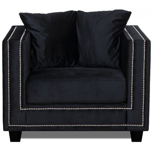Temple Sessel mit Nieten - Schwarzer Samt Temple Sessel mit Nieten - Schwarzer Samt