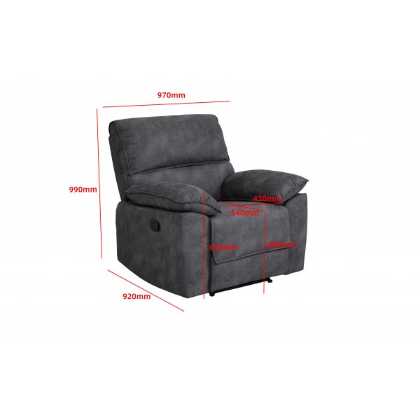 Coventry Liegesessel mit manuellem Mechanismus - graue Mikrofaser