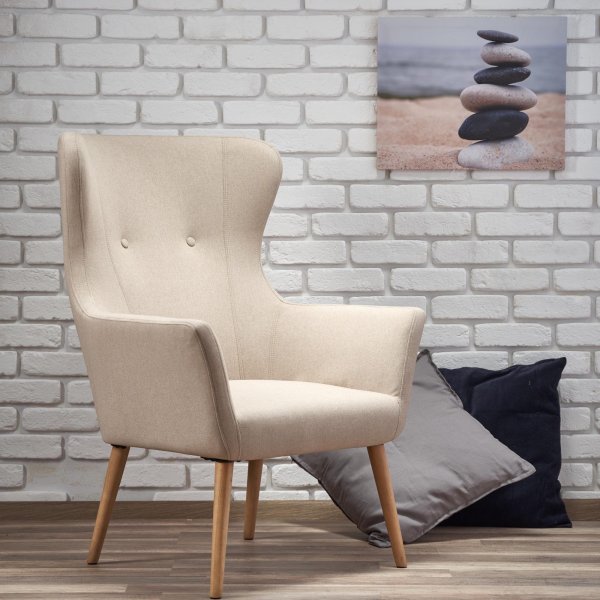 Lise Ohrensessel - Beige (Stoff) / Holz Lise Ohrensessel - Beige (Stoff) / Holz