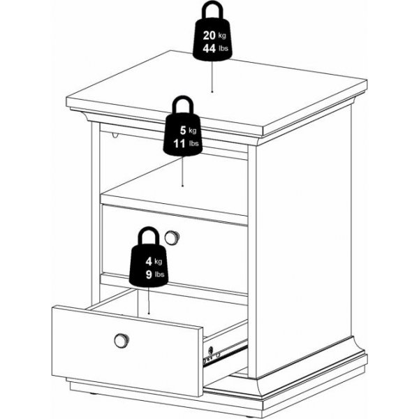 Paris schmaler Nachttisch mit 2 Schubladen und 1 offenem Fach - Grau