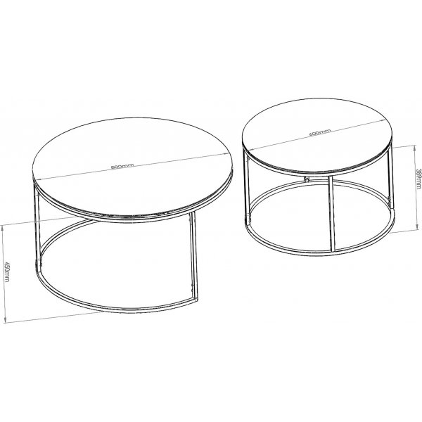 Kyoto Beistelltisch 60/80 cm - Schwarz