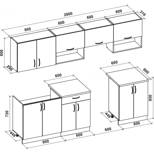 Viola Komplettküche 260 cm - Vanille/Sonoma-Eiche/Beige Viola Komplettküche 260 cm - Vanille/Sonoma-Eiche/Beige