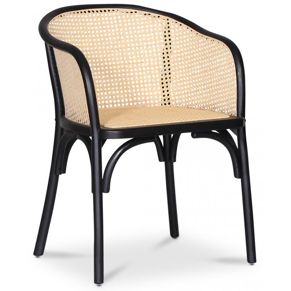 Lotus-Sessel in Schwarz mit Rattan-Rckenlehne