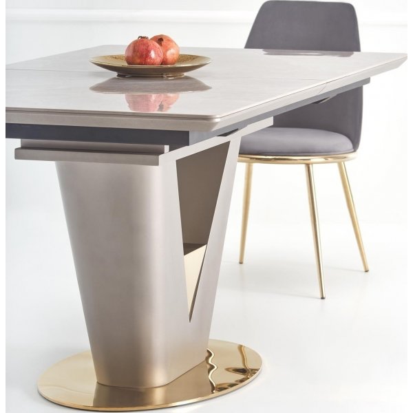 Valentino Esstisch 160-220 x 90 cm - Grauer Marmor/Hellgrau/Gold Valentino Esstisch 160-220 x 90 cm - Grauer Marmor/Hellgrau/Gold
