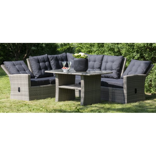 Orlando Ecksofa mit hoher Rckenlehne (verstellbar) inklusive Esstisch - Graues synthetisches Rattan