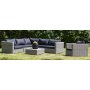 Dallas Outdoor-Gruppen-Ecksofa mit Sessel und Tisch/Fuhocker - Hellgraues Kunststoff-Rattan
