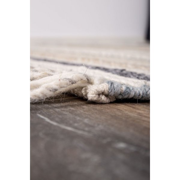 Wollteppich Anna - Beige / Blaue Wolle