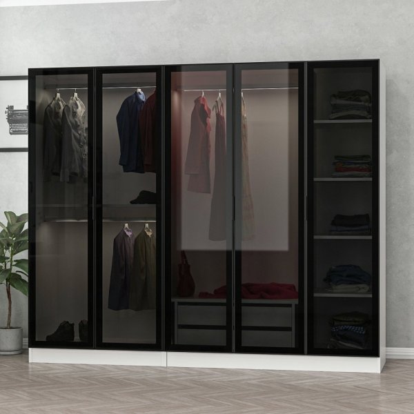 Cavolo Kleiderschrank 225x52x210 cm - Wei�/Schwarz
