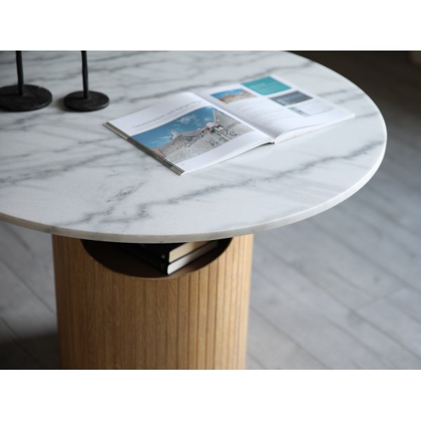 Arto runder Couchtisch, Hhe 60 cm - Wei getncht / Weier Marmor