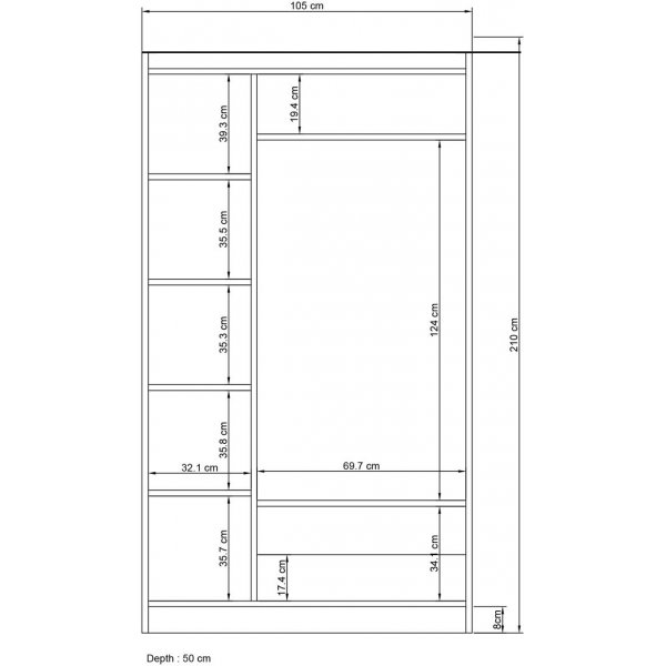 Bahar Kleiderschrank 105 x 50 x 210 cm - Wei�