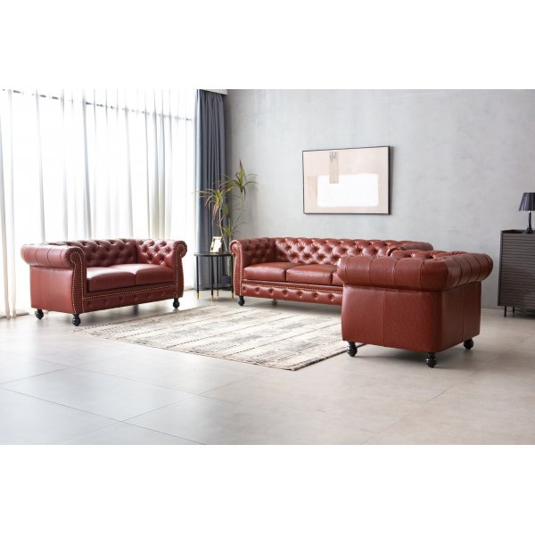 Chesterfield-Sessel aus braunem PU - Charles