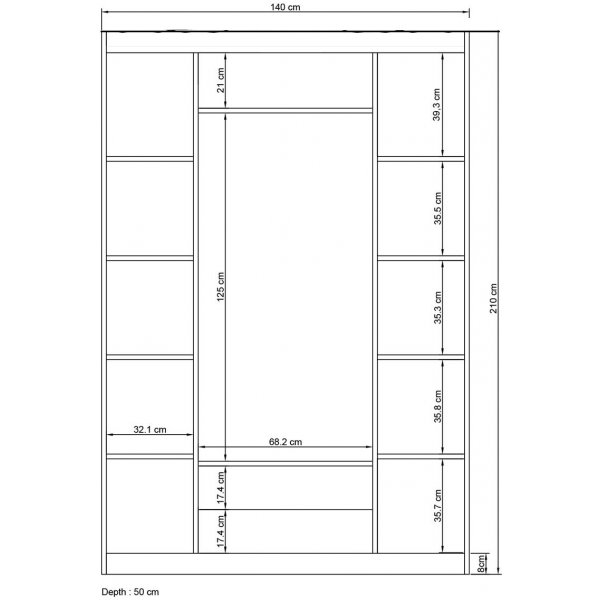 Inci Kleiderschrank 140 x 50 x 210 cm - Wei