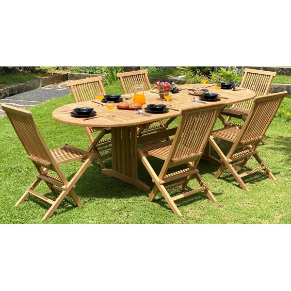 Teakholz-Gartentisch 180/240 cm - Salt + Textilreinigung fr Mbel
