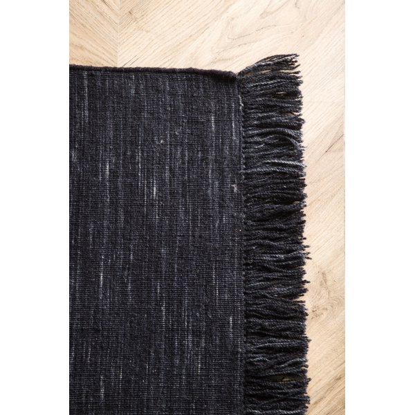 Flachgewebter Wollteppich Elton - Schwarz