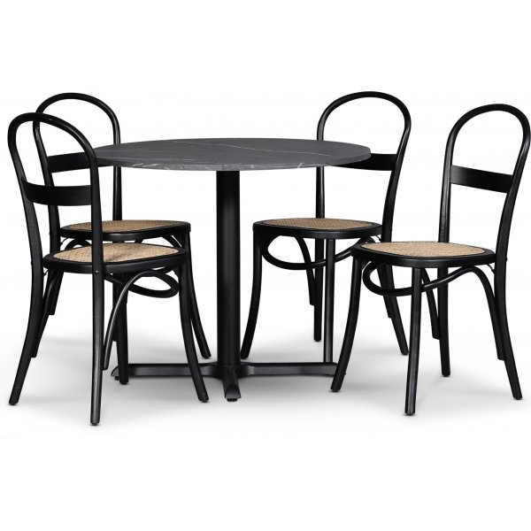 Solano Essgruppe: Tisch 90 cm inklusive 4 Ax Sthle - Schwarzer / Grauer Marmor