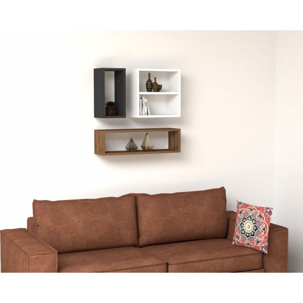 Echelon Wandregal - Wei/Anthrazit/Walnuss