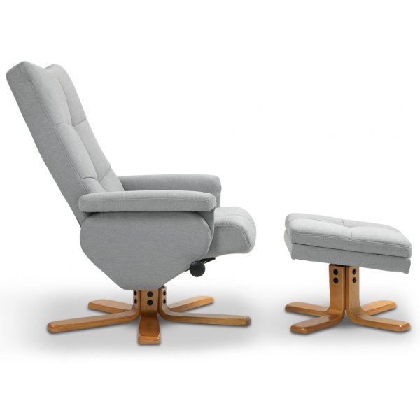 Verstellbarer Sessel Duva inklusive Fuhocker mit Stauraum - Grauer Stoff mit Holzbeinen