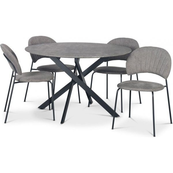 Hogrn Essgruppe 120 cm Tisch in Betonoptik + 4 graue Hogrn Sthle
